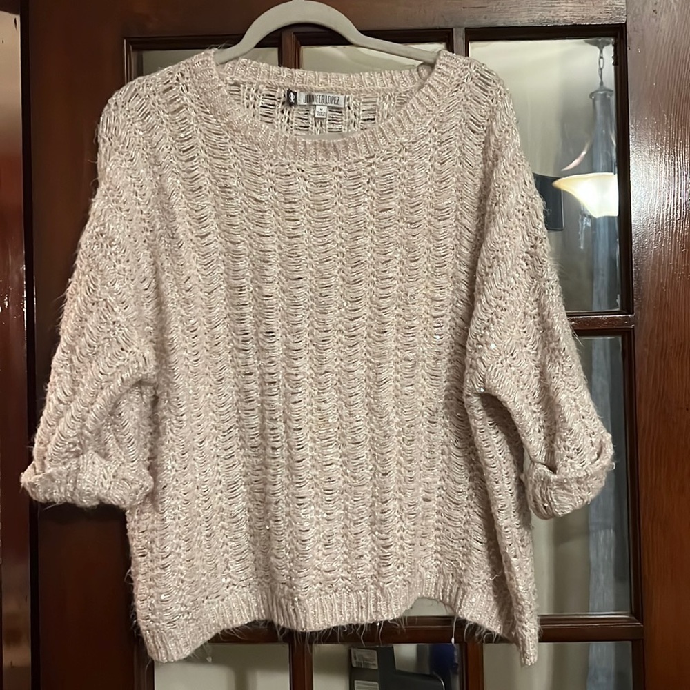 Jennifer Lopez, Dusty Pink w Sequins, Relaxed Knot Sweater. medium